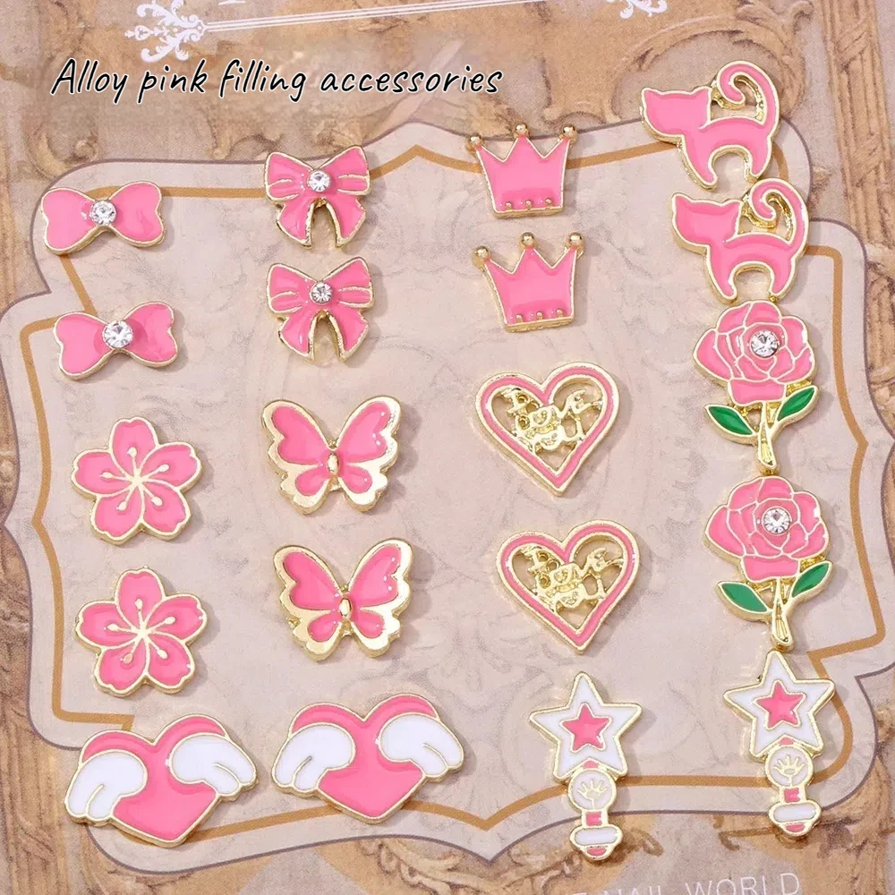 10pcs Fashion Pink Enamel Nails Charms Flower Heart Bowknot Alloy DIY Nail Decorations Beautiful Wing Pendants Nail Art Jewelry
10pcs Fashion Pink Enamel Nails Charms Flower Heart Bowknot Alloy DIY Nail Decorations Beautiful Wing Pendants Nail Art Jewelry