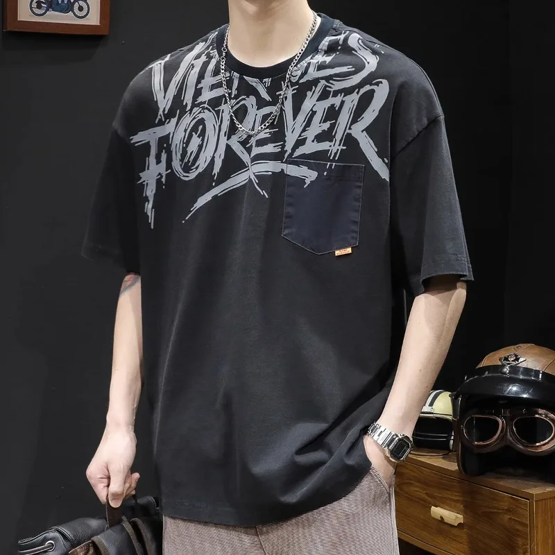 Patch bag black short-sleeved T-shirt men's fashion brand large size summer new men's cotton fat men's T-shirt
Patch bag black short-sleeved T-shirt men's fashion brand large size summer new men's cotton fat men's T-shirt