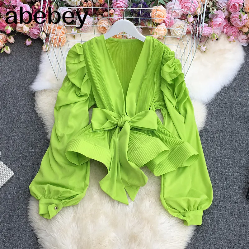 2026 Black White Red Green Short Womens Tops Blouses New V-neck Solid Color Sexy France Style Puff Sleeve Blouse Femme Sashes
2026 Black White Red Green Short Womens Tops Blouses New V-neck Solid Color Sexy France Style Puff Sleeve Blouse Femme Sashes