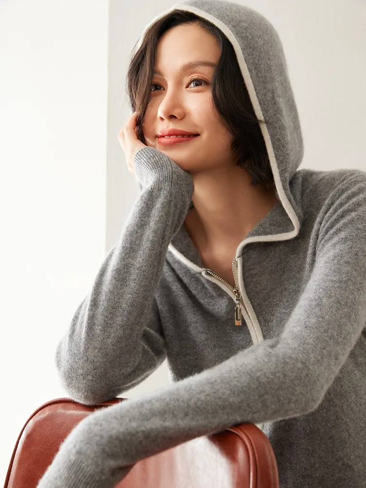 Quality Women's 100% Cashmere Half Zipper Hooded Pullover Autumn Winter Casual Sweater Lazy Simple Comfort Basic Knitted Top
Quality Women's 100% Cashmere Half Zipper Hooded Pullover Autumn Winter Casual Sweater Lazy Simple Comfort Basic Knitted Top