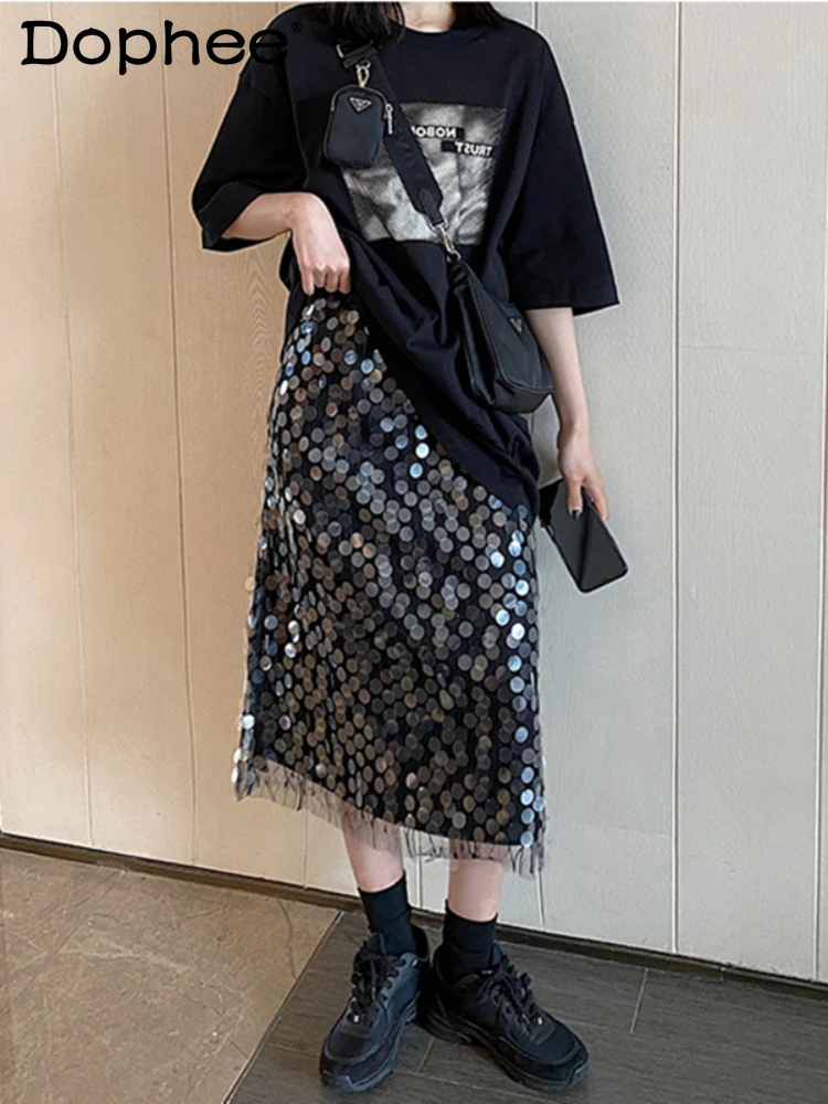 Fashion High Waist Black Skirt for Women 2024 Spring Summer Glitter Mid-Length Slim Straight Skirt Korean Fashion Clothing
Fashion High Waist Black Skirt for Women 2024 Spring Summer Glitter Mid-Length Slim Straight Skirt Korean Fashion Clothing