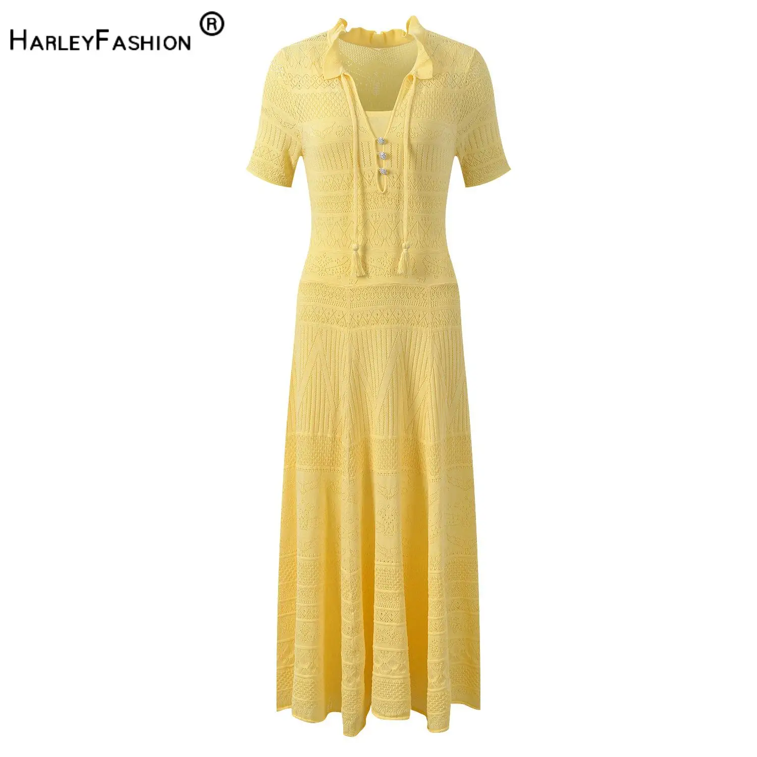 2026 Summer Elegant Style Lady Solid Wear Lace-up Flounce V-neck Short Sleeve Knits A-line Long Dress With Slips Lining
2026 Summer Elegant Style Lady Solid Wear Lace-up Flounce V-neck Short Sleeve Knits A-line Long Dress With Slips Lining