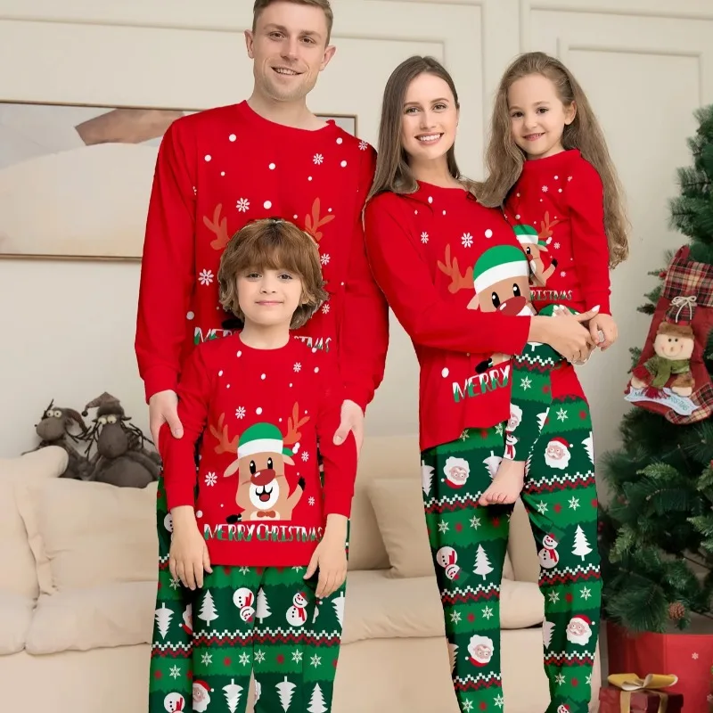 Christmas Family Matching Pajamas Set Red Long Sleeve Top Green Pants Full Set for Women Men Girls Boys Xmas Homewear
Christmas Family Matching Pajamas Set Red Long Sleeve Top Green Pants Full Set for Women Men Girls Boys Xmas Homewear