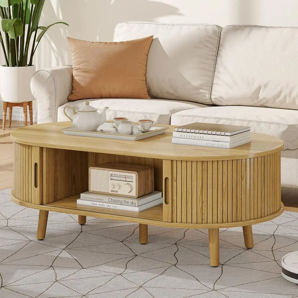 Oval Coffee Table with Sliding Door, Luted Center Table, Curved Accent Table for Living Room or Home Office, Natural Oak Finish
Oval Coffee Table with Sliding Door, Luted Center Table, Curved Accent Table for Living Room or Home Office, Natural Oak Finish