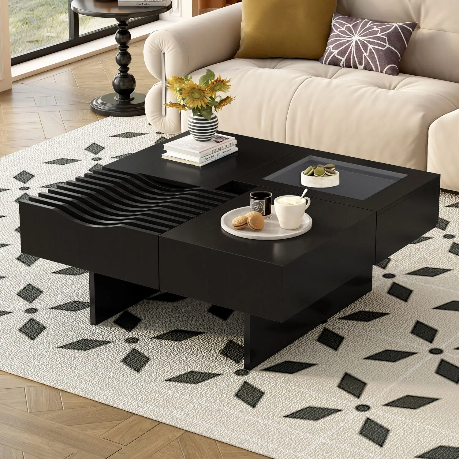33''Mid Century Modern Coffee Table,Unique Square with 3 Drawers, Tempered Glass and Solid Wood Legs ,Wooden Coffee Table
33''Mid Century Modern Coffee Table,Unique Square with 3 Drawers, Tempered Glass and Solid Wood Legs ,Wooden Coffee Table