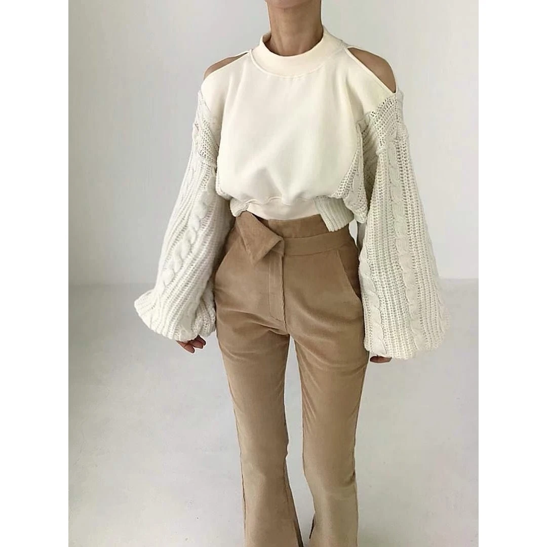 Loose Long Sleeve Knitted Hollow out Shoulder Patchwork Half High Collar Sweatshirt Women's Casual Style Comfortable Polyester
Loose Long Sleeve Knitted Hollow out Shoulder Patchwork Half High Collar Sweatshirt Women's Casual Style Comfortable Polyester