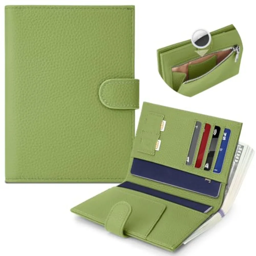 Genuine Leather Passport Holder for Women Men, Hidden Airtag Pocket, RFID Blocking, Zippered Coins Pocket and Cash Compartment
Genuine Leather Passport Holder for Women Men, Hidden Airtag Pocket, RFID Blocking, Zippered Coins Pocket and Cash Compartment