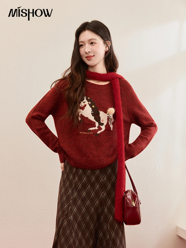 MISHOW Women's Christmas Red Jacquard Embroidered Pony Sweater 2025 Winter Thick Knitted Tops (Scarf Not Included) MXE94Z2861
MISHOW Women's Christmas Red Jacquard Embroidered Pony Sweater 2025 Winter Thick Knitted Tops (Scarf Not Included) MXE94Z2861