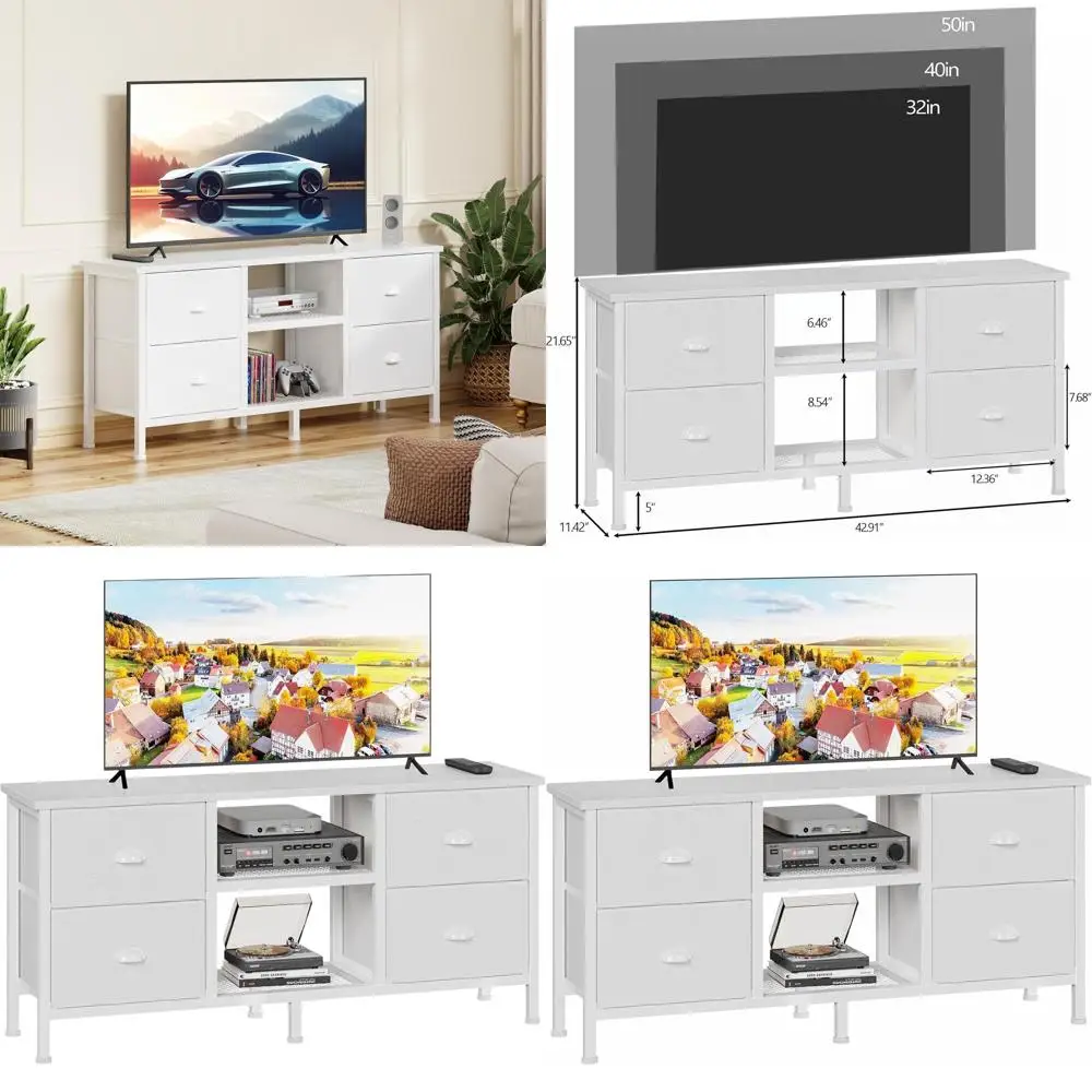 Подставка под телевизор Комод с 4 ящиками, развлекательный центр с открытой полкой, небольшие подставки под телевизор для телевизора 50 дюймов, медиацентр для спальни
Подставка под телевизор Комод с 4 ящиками, развлекательный центр с открытой полкой, небольшие подставки под телевизор для телевизора 50 дюймов, медиацентр для спальни
