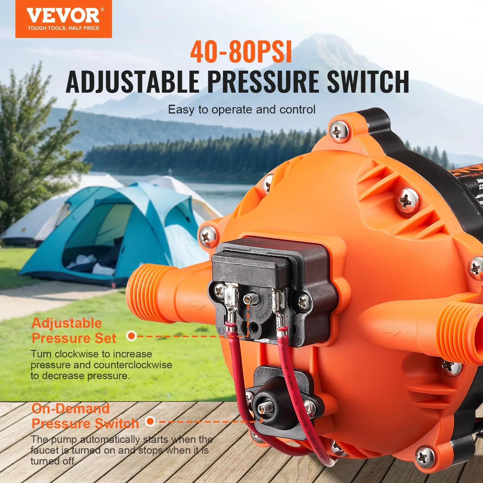 12V Diaphragm Pump, 5 GPM (18.93 L/min), 5-Chamber 12V DC Water Pump With Automatic Pressure Switch 40-100 PSI Adjustable,
12V Diaphragm Pump, 5 GPM (18.93 L/min), 5-Chamber 12V DC Water Pump With Automatic Pressure Switch 40-100 PSI Adjustable,