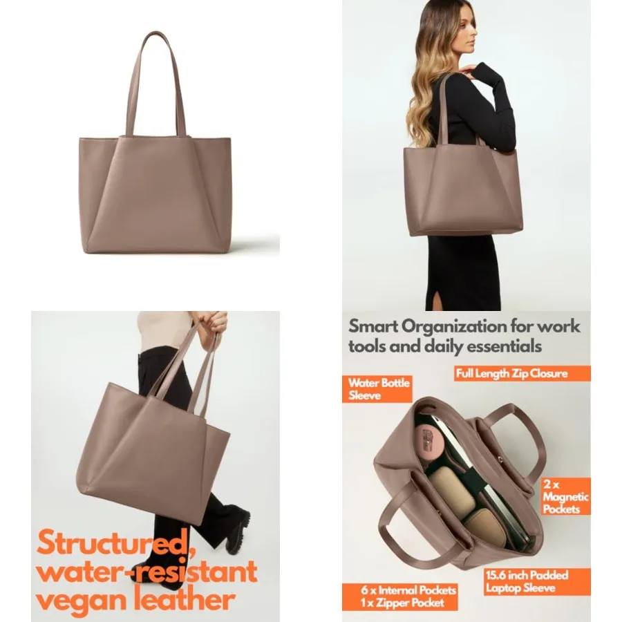 Work Tote Bags for Women 15.6 Inch - Laptop Tote Bag with Zip Compartments - Large PU Leather Office Purse Computer Briefcase
Work Tote Bags for Women 15.6 Inch - Laptop Tote Bag with Zip Compartments - Large PU Leather Office Purse Computer Briefcase