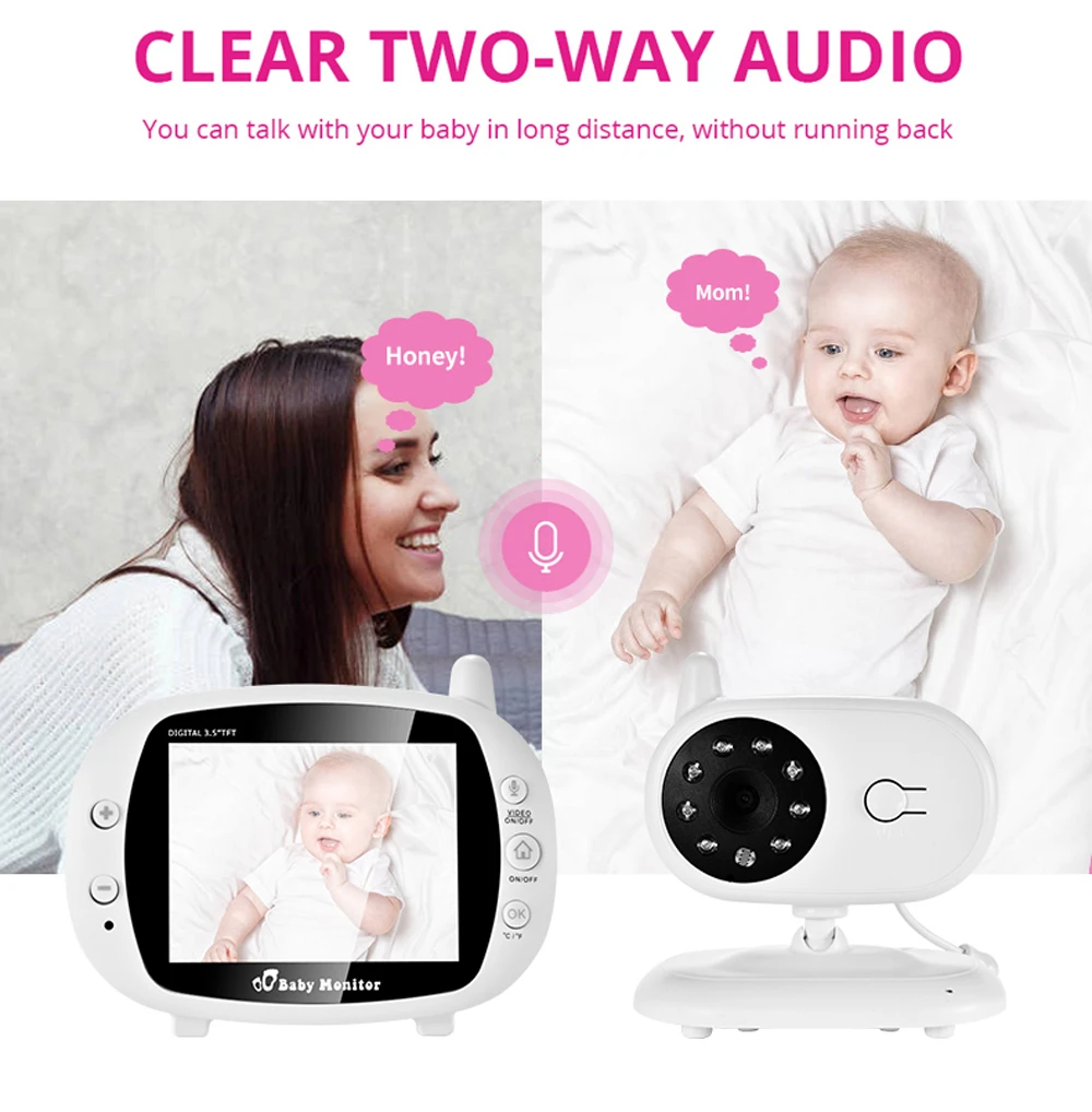 3.5 Inch Wireless Video Color Baby Monitor High Resolution Security Camera Night Vision Temperature Monitoring Intercom CryAlarm
3.5 Inch Wireless Video Color Baby Monitor High Resolution Security Camera Night Vision Temperature Monitoring Intercom CryAlarm