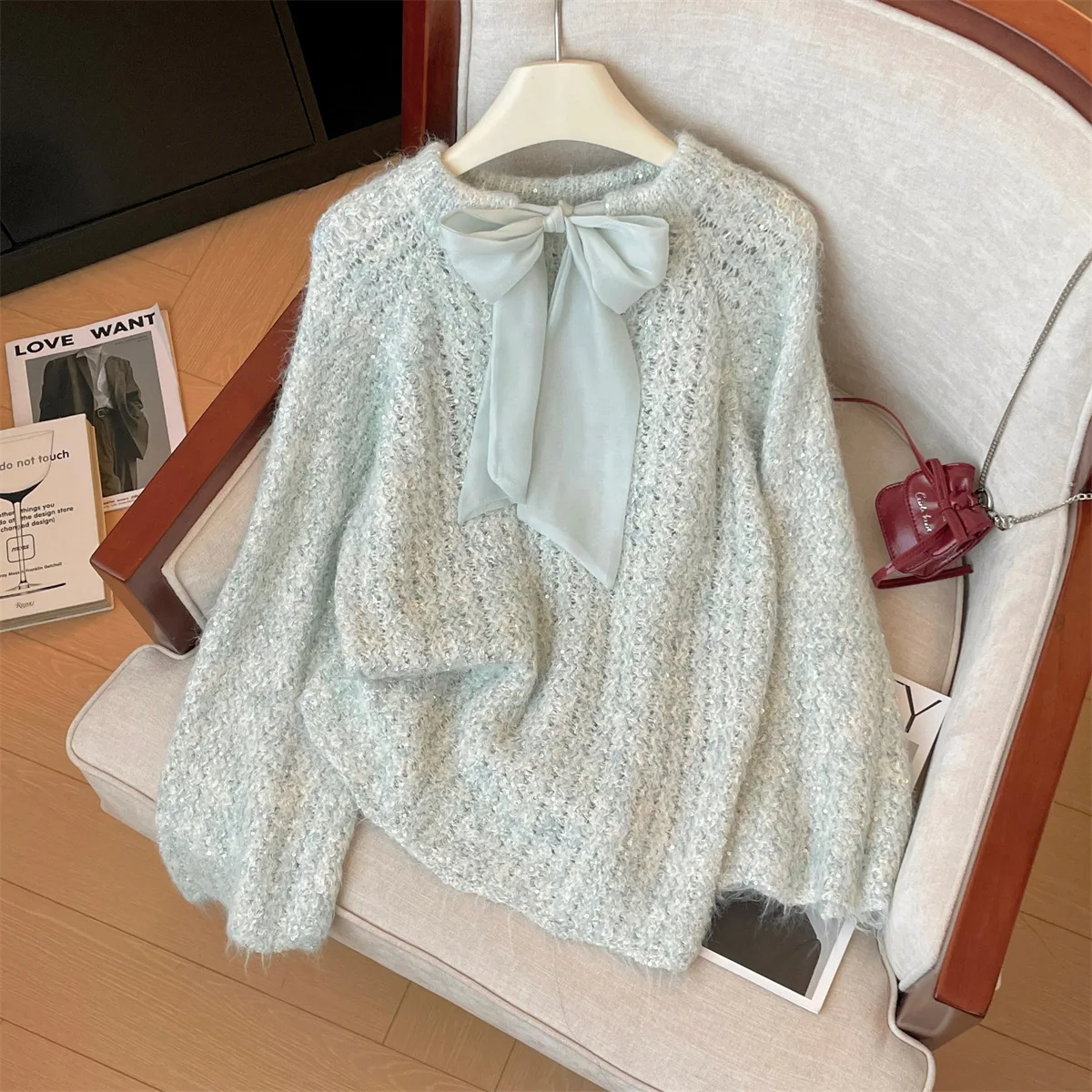 Sweet Solid Knit Sweater Women's Spring Autumn Lace Up Bow O-Neck Long Flare Sleeves Pullover Loose Fit Warm Top Female Clothes
Sweet Solid Knit Sweater Women's Spring Autumn Lace Up Bow O-Neck Long Flare Sleeves Pullover Loose Fit Warm Top Female Clothes