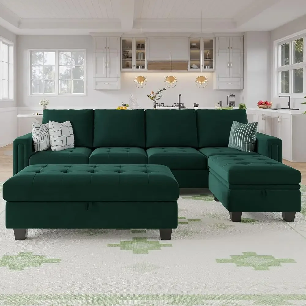Green 4-Seat L-Shaped Sectional Sofa with Reversible Chaise and Storage Ottoman
Green 4-Seat L-Shaped Sectional Sofa with Reversible Chaise and Storage Ottoman