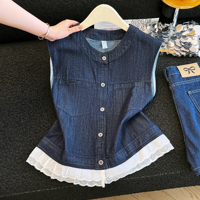 Design Sensation Denim Mesh Splice Women's Vest Short Outerwear Summer Fashionable Stylish Layered Shoulder Pad Vest
Design Sensation Denim Mesh Splice Women's Vest Short Outerwear Summer Fashionable Stylish Layered Shoulder Pad Vest