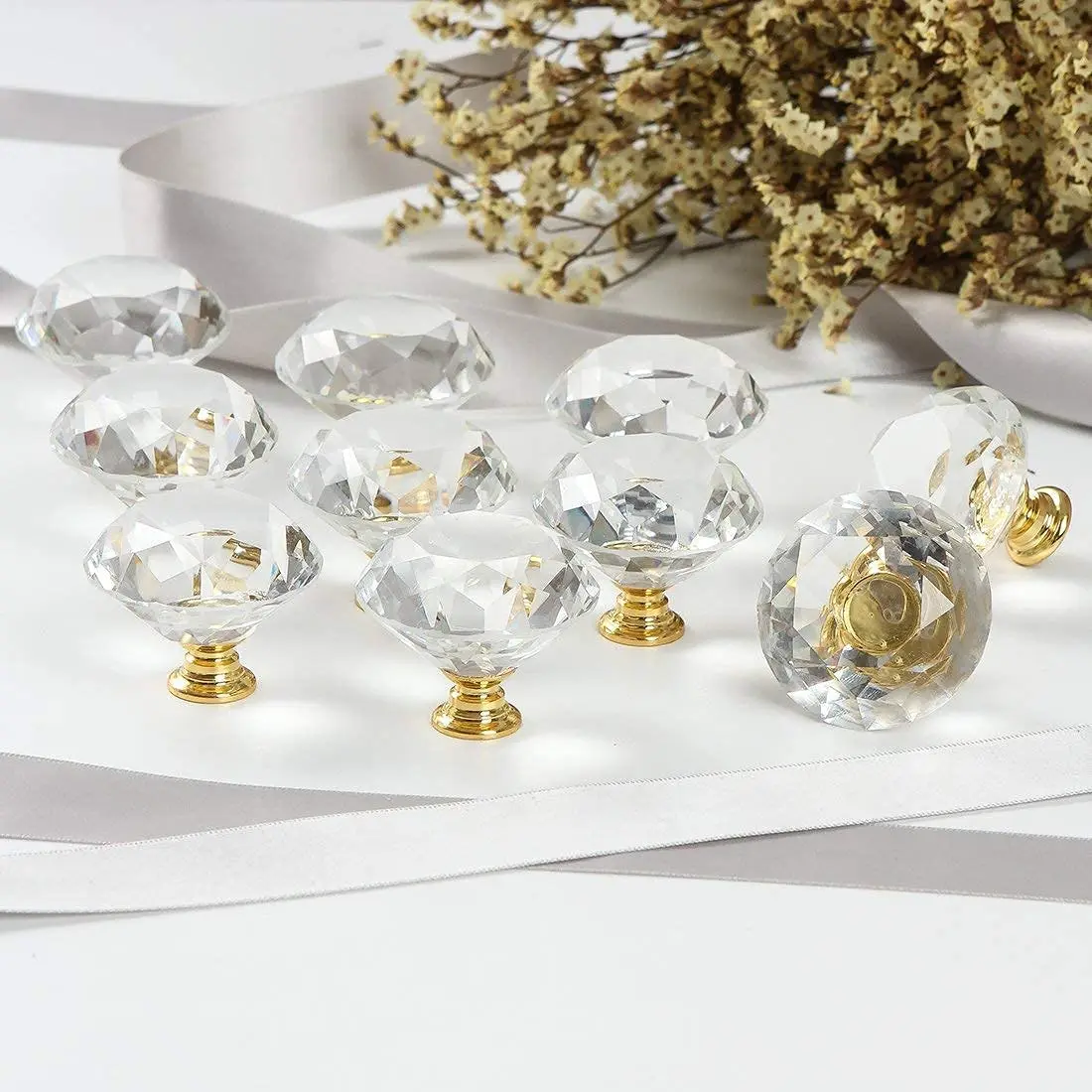 Gold Glass Cabinet Knobs 10 pcs Crystal Drawer Pulls Clear 30 mm Diamond for Kitchen, Bathroom Cabinet, Dresser and Cupboard
Gold Glass Cabinet Knobs 10 pcs Crystal Drawer Pulls Clear 30 mm Diamond for Kitchen, Bathroom Cabinet, Dresser and Cupboard