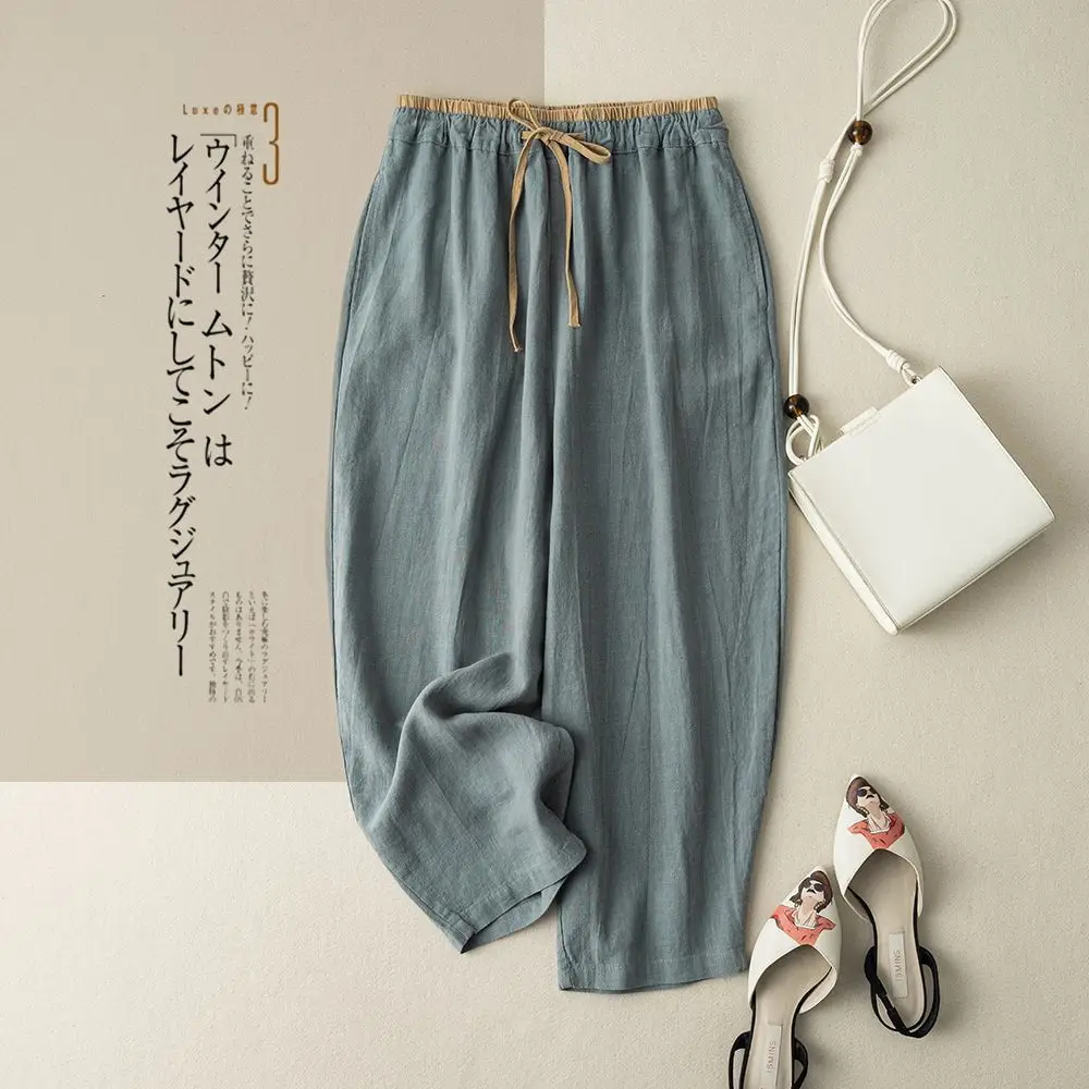 Women Loose Cotton Linen Slim Pants Spring Summer Female High Elastic Waist Drawstring Pocket Wide Leg Full Casual Trousers S974
Women Loose Cotton Linen Slim Pants Spring Summer Female High Elastic Waist Drawstring Pocket Wide Leg Full Casual Trousers S974