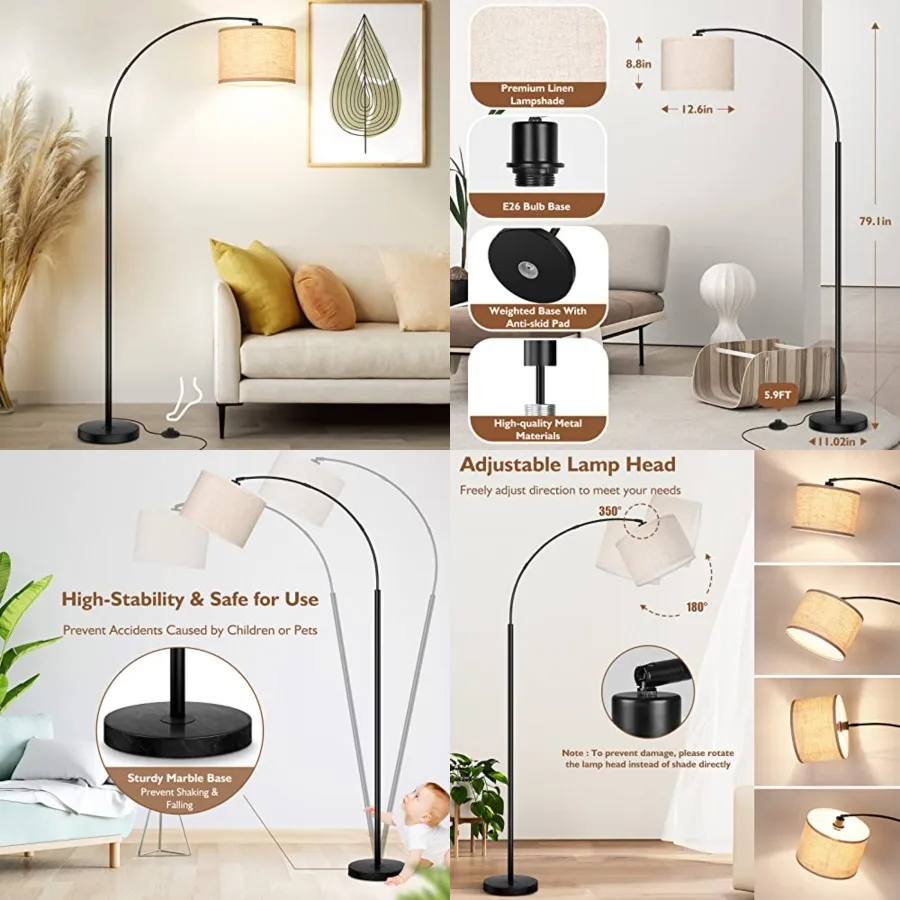 79'' Arc Floor Lamps for Living Room, Modern Standing Lamp with Adjustable Hanging Drum Shade, Black Tall Pole Lamp with Weight
79'' Arc Floor Lamps for Living Room, Modern Standing Lamp with Adjustable Hanging Drum Shade, Black Tall Pole Lamp with Weight
