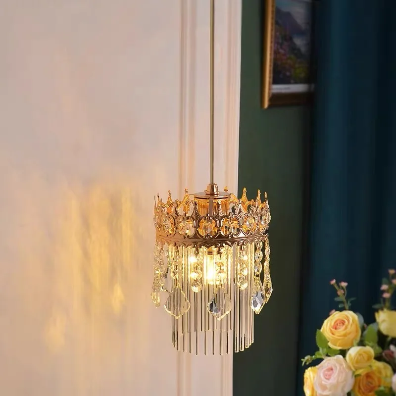 Bedroom headboard hanging wire crystal light pendant light, new French crown pendant light, background wall tassel light
Bedroom headboard hanging wire crystal light pendant light, new French crown pendant light, background wall tassel light