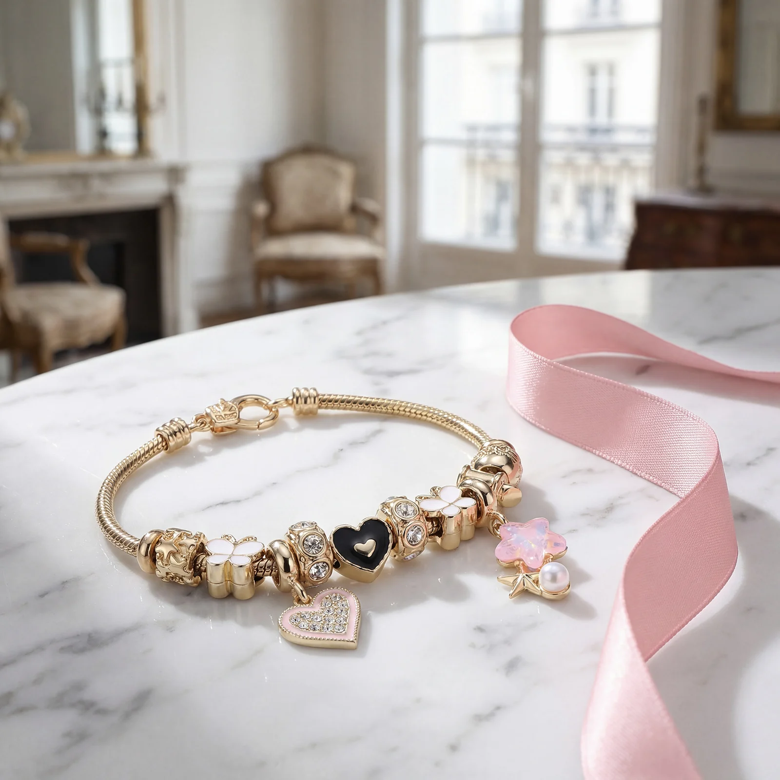 Golden Adjustable Bracelet with Synthetic Zircon Heart & Star Charms for Women Sweet Jewelry Gift
Golden Adjustable Bracelet with Synthetic Zircon Heart & Star Charms for Women Sweet Jewelry Gift
