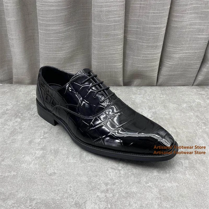 Glossy Black Crocodile Print Formal Shoes Pointed-Toe Lace-Up Oxford Dress Shoes Wedding & Office Wear Trendy Men's Shoes
Glossy Black Crocodile Print Formal Shoes Pointed-Toe Lace-Up Oxford Dress Shoes Wedding & Office Wear Trendy Men's Shoes