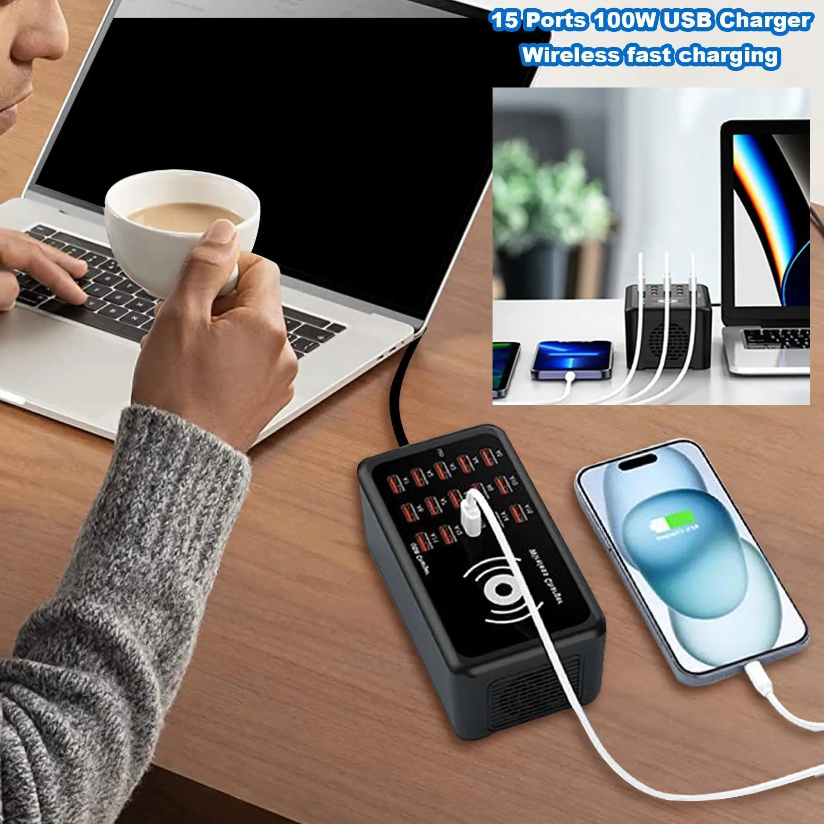 Многопортовая USB-зарядная станция, зарядный концентратор для наушников, беспроводной 100 Вт, умная портативная 15-портовая зарядная станция для домашнего ноутбука
Многопортовая USB-зарядная станция, зарядный концентратор для наушников, беспроводной 100 Вт, умная портативная 15-портовая зарядная станция для домашнего ноутбука