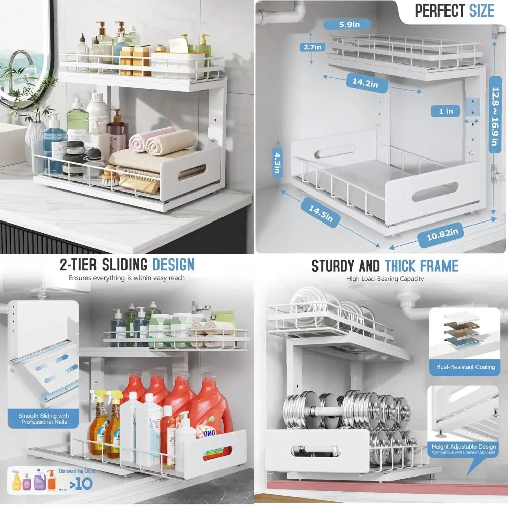 2 Pack Under Sink Organizer with Smooth Ball Bearing Slides,2-Tier Pull Out Cabinet Storage,Slide Out Drawers for Bathroom&Kitch
2 Pack Under Sink Organizer with Smooth Ball Bearing Slides,2-Tier Pull Out Cabinet Storage,Slide Out Drawers for Bathroom&Kitch