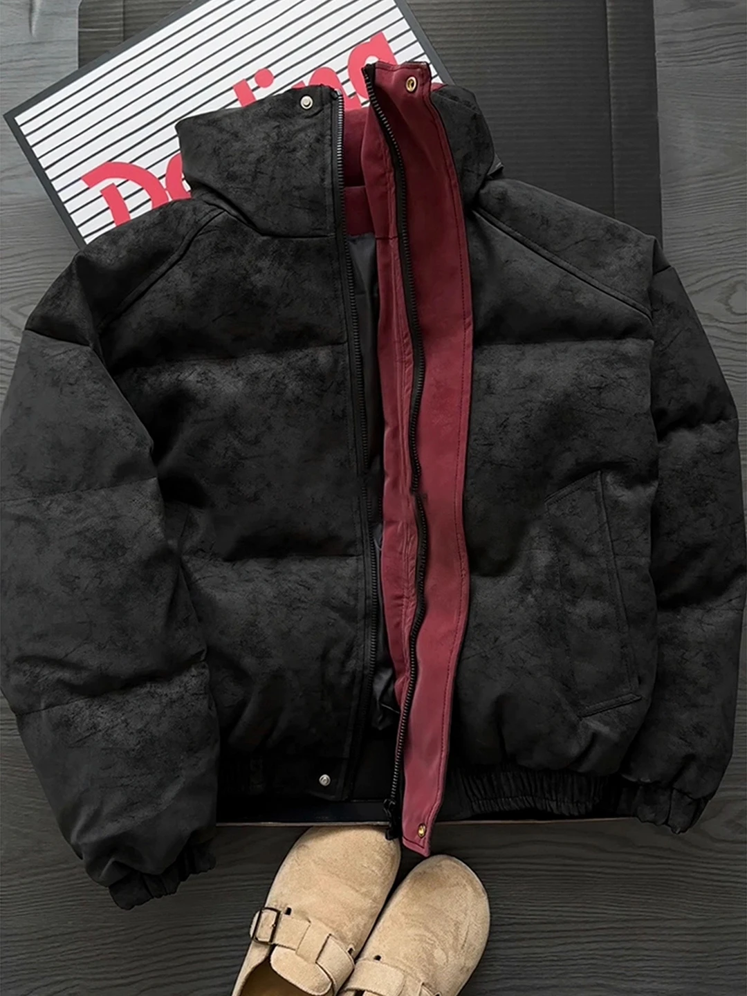 Thiened Bla Tie-Dye PU Leather Jaet Men's Winter Warmth Outerwear Stand Fit Long Sve Casual Sle Bread Coat
Thiened Bla Tie-Dye PU Leather Jaet Men's Winter Warmth Outerwear Stand Fit Long Sve Casual Sle Bread Coat