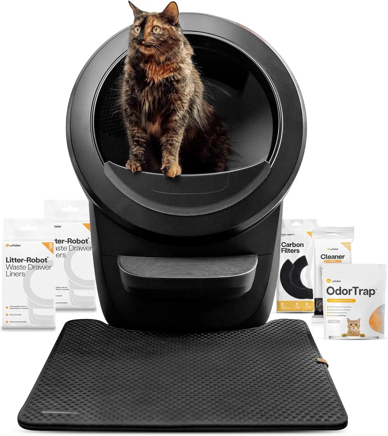 4 Supply & Accessory Bundle by Whisker, Black- Automatic Self-Cleaning Cat Litter Box, Includes Litter-Robot 4, Ramp, Mat, 3 Odo
4 Supply & Accessory Bundle by Whisker, Black- Automatic Self-Cleaning Cat Litter Box, Includes Litter-Robot 4, Ramp, Mat, 3 Odo