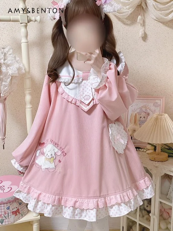 Cute Cartoon Embroidery OP Long Sleeve Dress for Women Daily Sweet Girly Doll Collar Bow Tie Lantern Sleeve Loose Lolita Dresses
Cute Cartoon Embroidery OP Long Sleeve Dress for Women Daily Sweet Girly Doll Collar Bow Tie Lantern Sleeve Loose Lolita Dresses