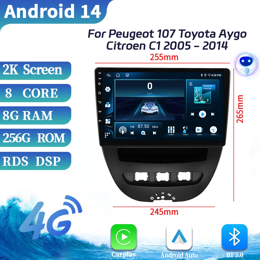 For Peugeot 107 Toyota Aygo Citroen C1 2005-2014 Auto Wireless Carplay Car Radio Stereo Multimedia Android Multifunction Screen
For Peugeot 107 Toyota Aygo Citroen C1 2005-2014 Auto Wireless Carplay Car Radio Stereo Multimedia Android Multifunction Screen