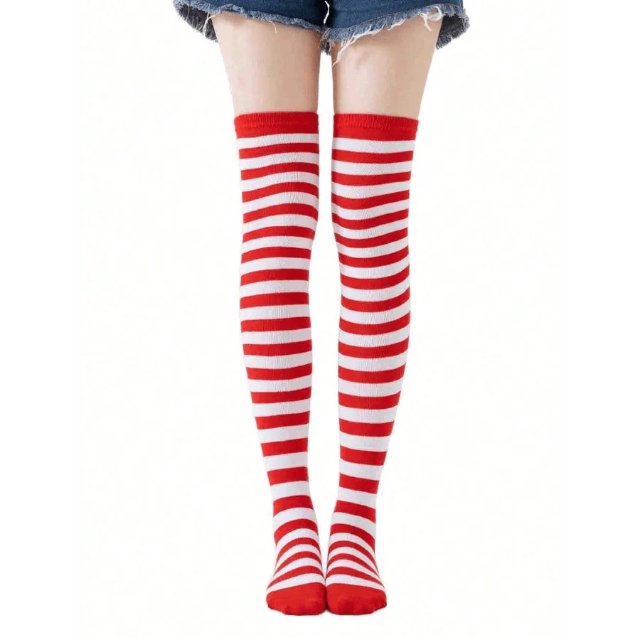 Women's Red and White Striped Over-the-Knee Socks, Knit Thigh-High Stockings for Festive Events
Women's Red and White Striped Over-the-Knee Socks, Knit Thigh-High Stockings for Festive Events
