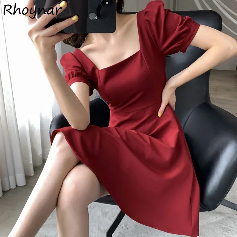 Solid Short Sleeve Dresses Women Square Collar Temperament Elegant French Style Fashion Office Ladies Leisure Daily Attractive
Solid Short Sleeve Dresses Women Square Collar Temperament Elegant French Style Fashion Office Ladies Leisure Daily Attractive