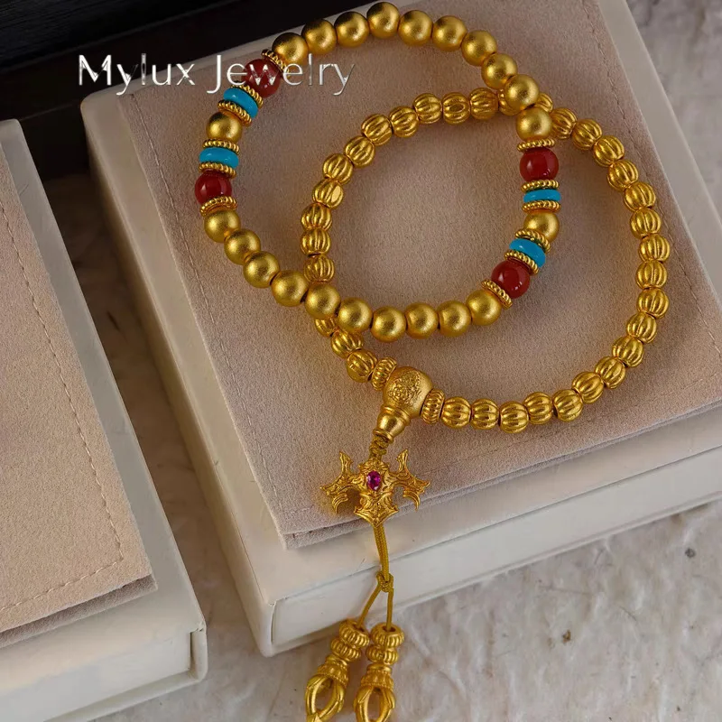 Mylux Jewelry 9999 24K real gold new Chinese style ancient French style turquoise gold bead bracelet for women with red agate go
Mylux Jewelry 9999 24K real gold new Chinese style ancient French style turquoise gold bead bracelet for women with red agate go