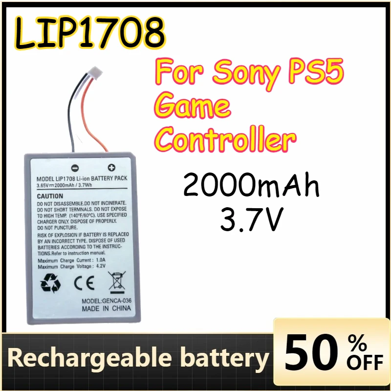 2000mAh LIP1708 Large Capacity Replaceable Battery for Sony PS5 Game Controller Games Batteries Accessories
2000mAh LIP1708 Large Capacity Replaceable Battery for Sony PS5 Game Controller Games Batteries Accessories