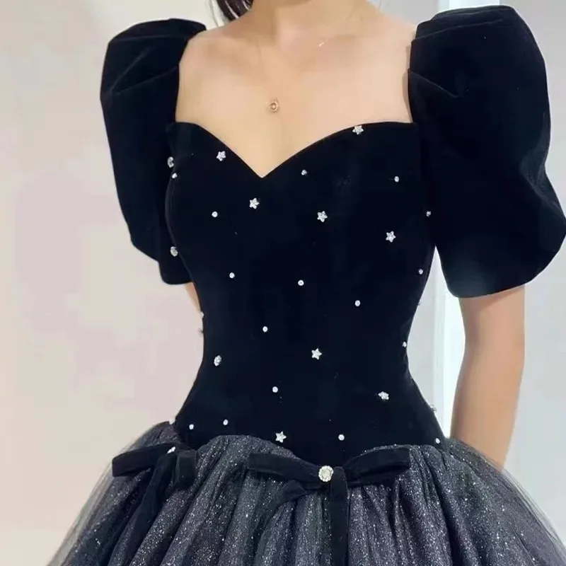 Velvet Evening Dresses Puff Sleeve Off Shoulder A-Line Shiny Tulle Beaded Backless Sweetheart Bridesmaid Graduation Prom Gowns
Velvet Evening Dresses Puff Sleeve Off Shoulder A-Line Shiny Tulle Beaded Backless Sweetheart Bridesmaid Graduation Prom Gowns