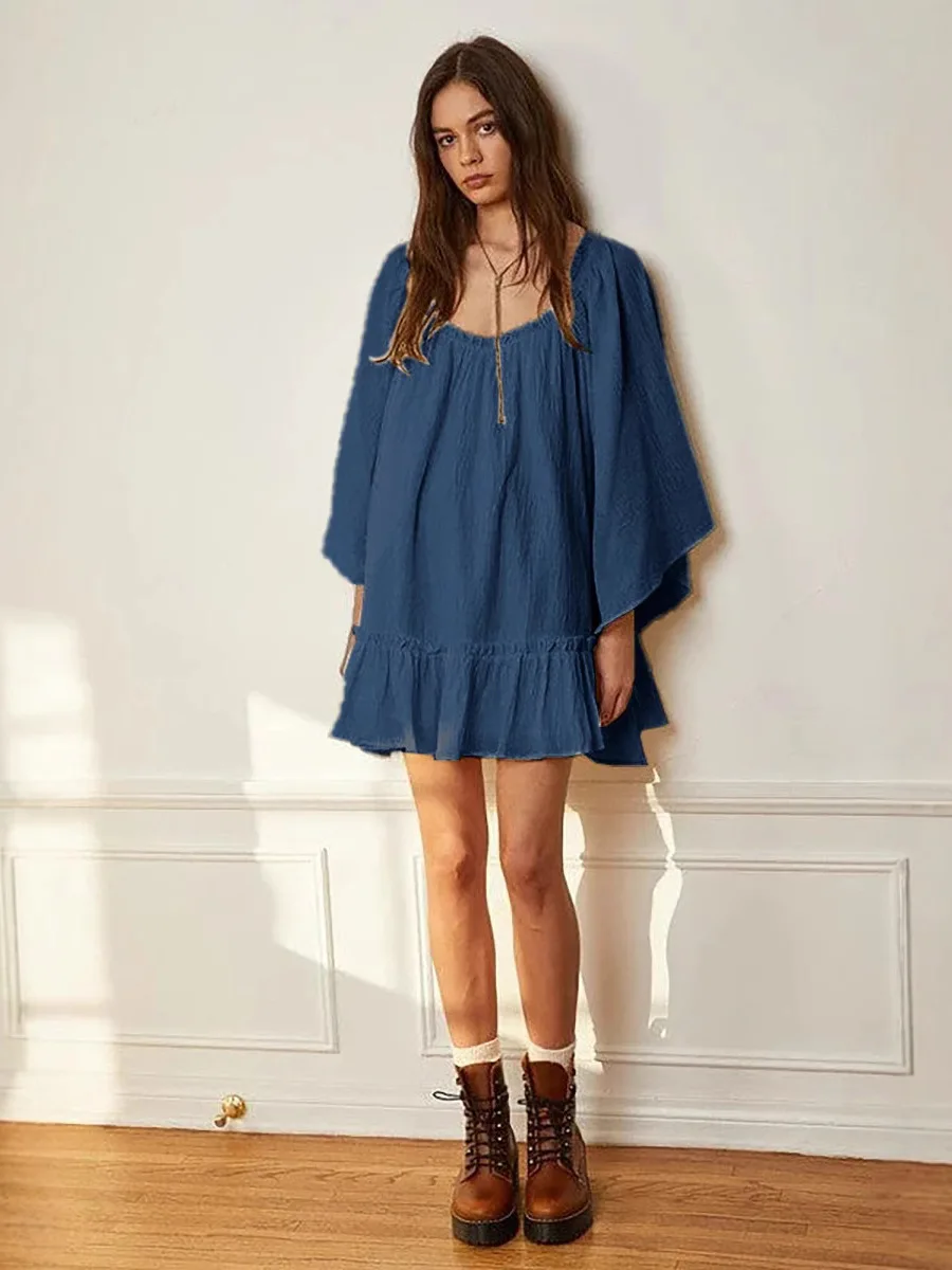 Casual Long Sleeve U-Neck Loose Fit Color Dress Sexy Backless Batwing Sleeve Belted Versatile Short Skirt Polyester Fiber
Casual Long Sleeve U-Neck Loose Fit Color Dress Sexy Backless Batwing Sleeve Belted Versatile Short Skirt Polyester Fiber
