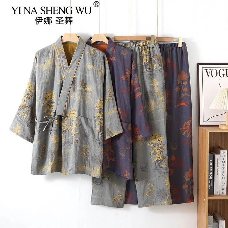 Men's Spring and Autumn Kimono Robes with Long Pants Pajamas Set Home Clothes Cotton Loose Pijama Masculino Clothes Kimono
Men's Spring and Autumn Kimono Robes with Long Pants Pajamas Set Home Clothes Cotton Loose Pijama Masculino Clothes Kimono