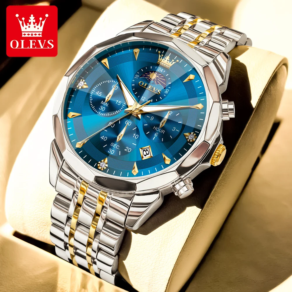 Классические мужские часы OLEVS Chrono Moon Phase, многофункциональные кварцевые часы для мужчин, мужские наручные часы с ромбическим зеркалом и твердым стальным ремешком
Классические мужские часы OLEVS Chrono Moon Phase, многофункциональные кварцевые часы для мужчин, мужские наручные часы с ромбическим зеркалом и твердым стальным ремешком