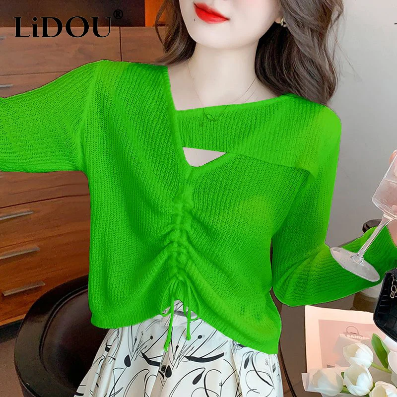Spring Autumn Street Sytle Hollow Out Sweaters Female Shirring Lace Up Casual Pullover Top Women Trend Fashion All-match Jumpers
Spring Autumn Street Sytle Hollow Out Sweaters Female Shirring Lace Up Casual Pullover Top Women Trend Fashion All-match Jumpers