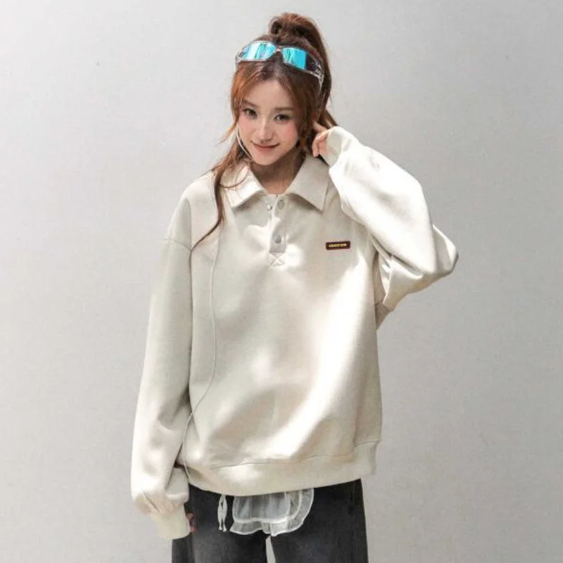 Retro Women Polo Collar Sweatshirt Thick Material for Womenearly Spring Casual Loose Fit Solid Color Harajuku Style Hoodie
Retro Women Polo Collar Sweatshirt Thick Material for Womenearly Spring Casual Loose Fit Solid Color Harajuku Style Hoodie