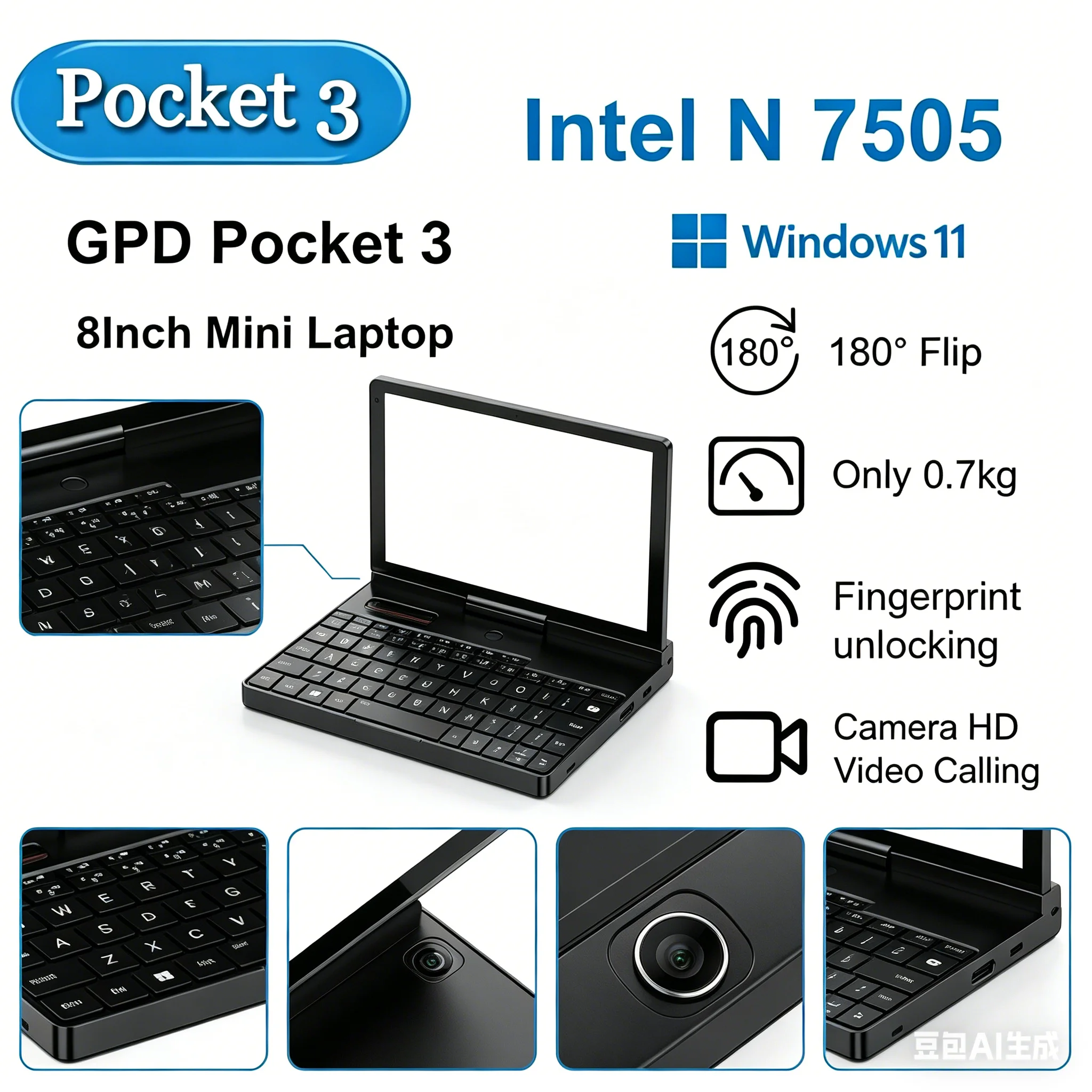 GPD Pocket 3 8" Touch Screen Mini Laptop Intel I7 16GB 1TB SSD Windows 11 Portable UMPC Portable Handheld PC 2026 New
GPD Pocket 3 8" Touch Screen Mini Laptop Intel I7 16GB 1TB SSD Windows 11 Portable UMPC Portable Handheld PC 2026 New