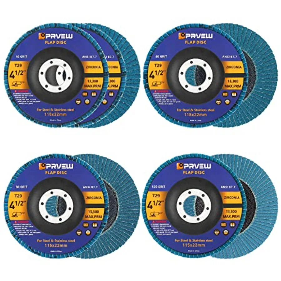 Flap Discs 4 1/2 Inch 5-Pack 4.5" x 7/8" T29 Premium Zirconia Abrasive Grinding Wheels 40/60/80/120 Assorted Grits Flap Sanding
Flap Discs 4 1/2 Inch 5-Pack 4.5" x 7/8" T29 Premium Zirconia Abrasive Grinding Wheels 40/60/80/120 Assorted Grits Flap Sanding