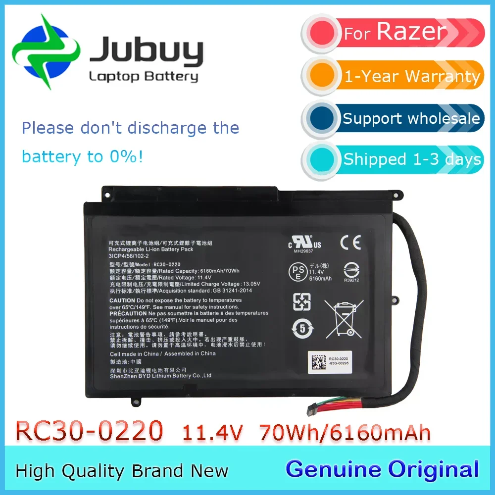 RC30-0220 11.4V 70Wh Original Laptop Battery for Razer Blade Pro 17" GTX 1060 RZ09-0220 etc
RC30-0220 11.4V 70Wh Original Laptop Battery for Razer Blade Pro 17" GTX 1060 RZ09-0220 etc