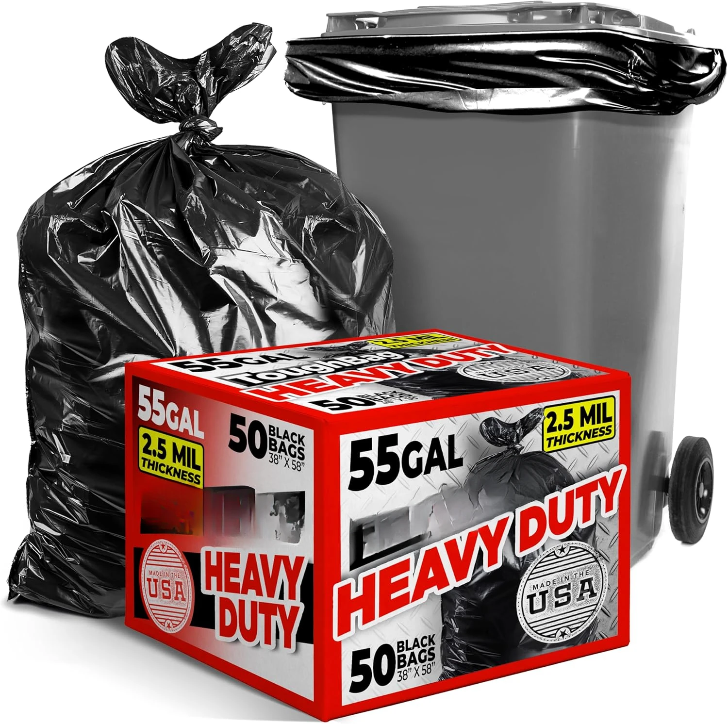 55 gallon garbage bag, 2.5 million contractor bags -50 pieces, 55-60 gallon large garbage bin liner, black 38 x 58 inches
55 gallon garbage bag, 2.5 million contractor bags -50 pieces, 55-60 gallon large garbage bin liner, black 38 x 58 inches