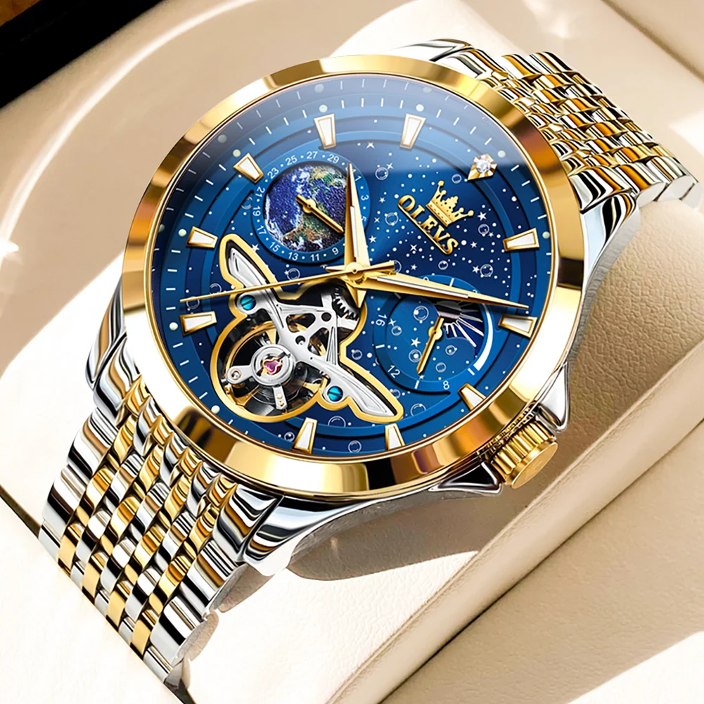 Reloj Hombre Watches Mens OLEVS Top Brand Luxury Blue Skeleton Tourbillon Automatic Mechanical Watch for Men Waterproof
Reloj Hombre Watches Mens OLEVS Top Brand Luxury Blue Skeleton Tourbillon Automatic Mechanical Watch for Men Waterproof