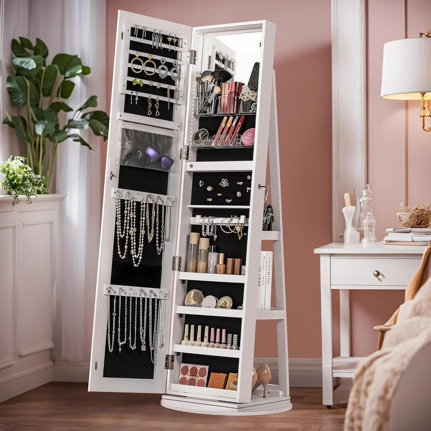 Furmax 360° Swivel Mirror Jewelry Cabinet with Lights, Standing Lockable Jewelry Armoire Organizer with 61 Inches Full Length Mi
Furmax 360° Swivel Mirror Jewelry Cabinet with Lights, Standing Lockable Jewelry Armoire Organizer with 61 Inches Full Length Mi