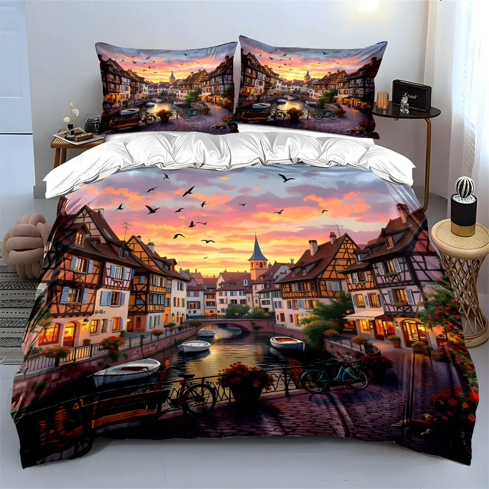 Rainbow Fairy Tale Town Scenery Duvet Cover Set with 3D Printing Design Soft Polyester Bedding Set All-Season Comfort for gifts
Rainbow Fairy Tale Town Scenery Duvet Cover Set with 3D Printing Design Soft Polyester Bedding Set All-Season Comfort for gifts