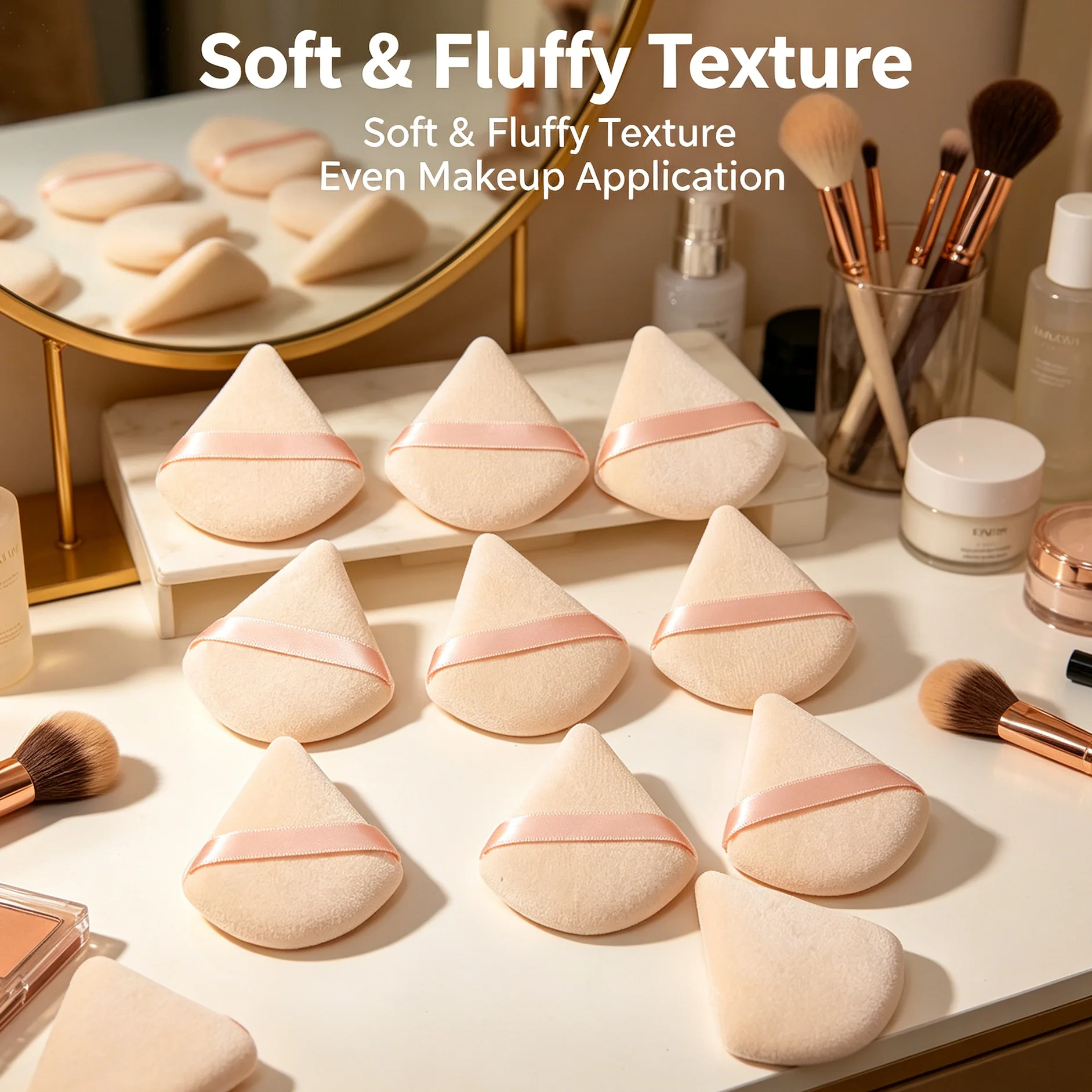 10 triangular velvet powder puffs, specifically designed for use with loose powder, translucent powder, and setting powder.
10 triangular velvet powder puffs, specifically designed for use with loose powder, translucent powder, and setting powder.