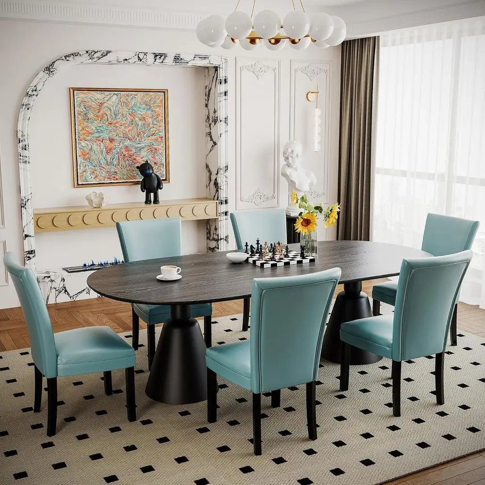 of 2 Light Blue Dining Chairs, Modern holstered Parsons Chairs with Wooden Legs and Leather Finish, Ideal for Kitchen, Dining
of 2 Light Blue Dining Chairs, Modern holstered Parsons Chairs with Wooden Legs and Leather Finish, Ideal for Kitchen, Dining